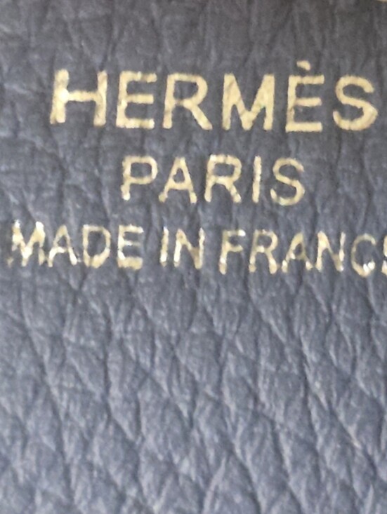 Hermes Handbags - Hermes Navy Blue Leather Tote with Gold Stamping